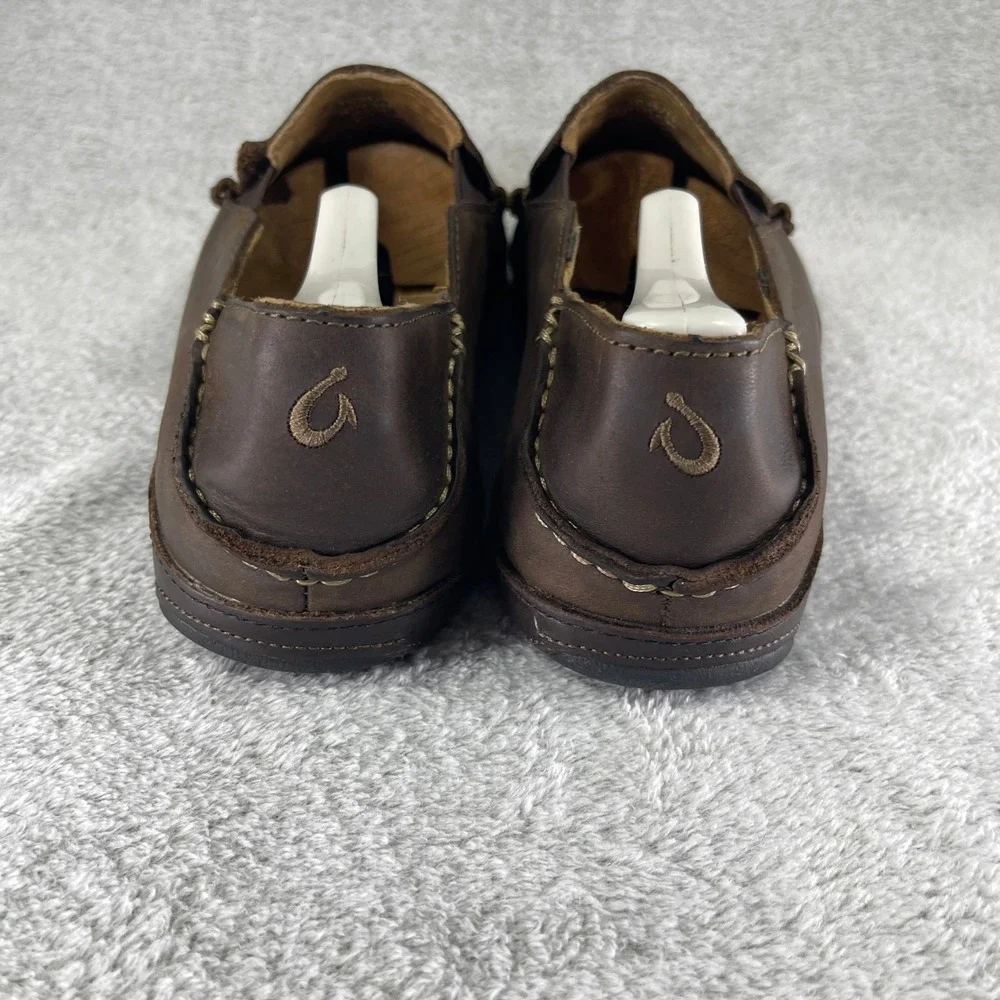 OluKai Moloa Slip On Shoes Men 9.5 Brown Leather Loafers Casual Drop-In Heel
